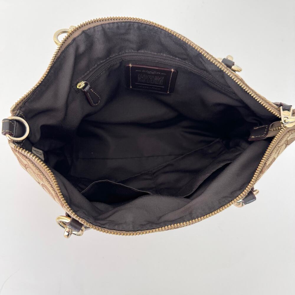 Coach Signature Jacquard Canvas Small Kelsey Satchel Khaki Leather Trim F58283 - Picture 10 of 15
